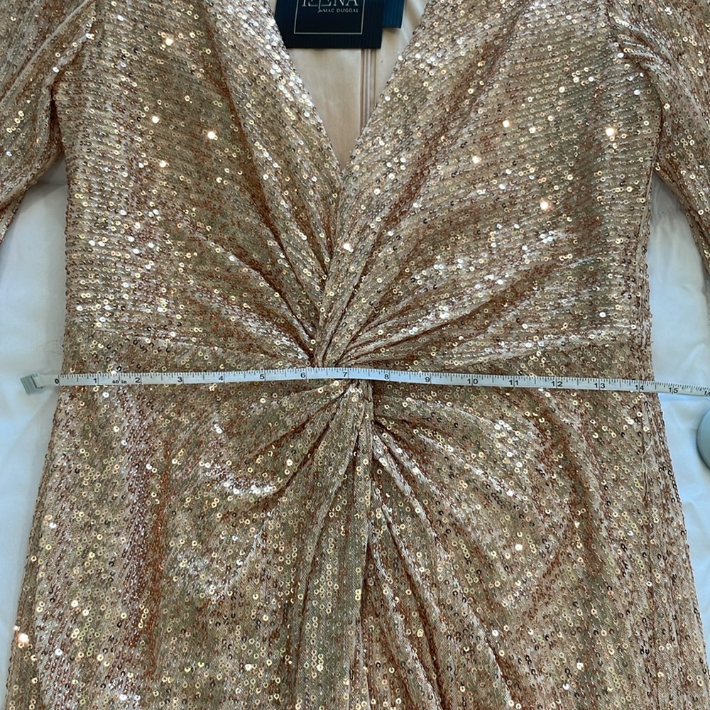 Mac Duggal Champagne Sequin High-Low Twist Front Gown - Picture 16 of 16